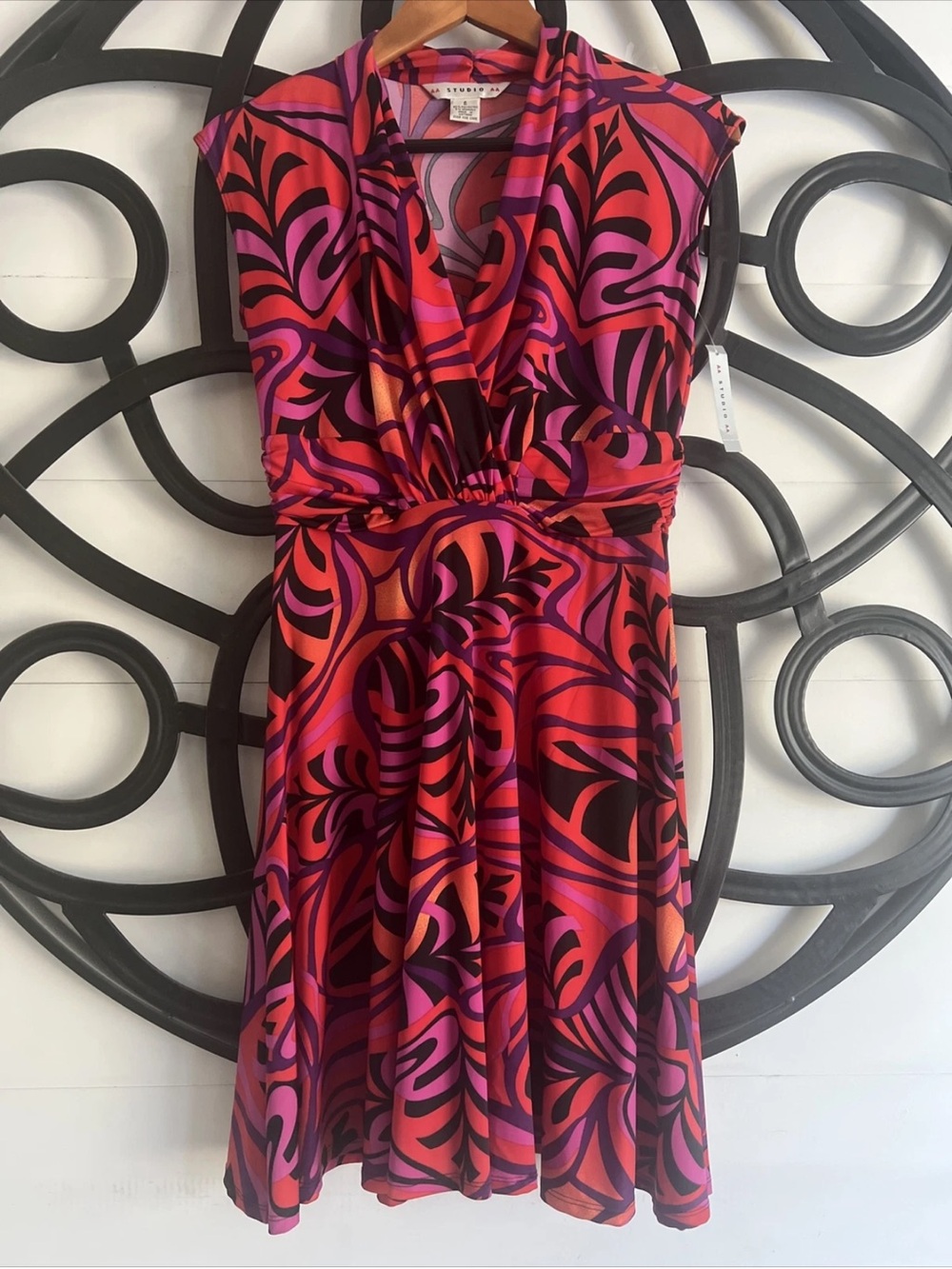 AA Studio AA Red , Pink & Purple Abstract shift Dress size 6